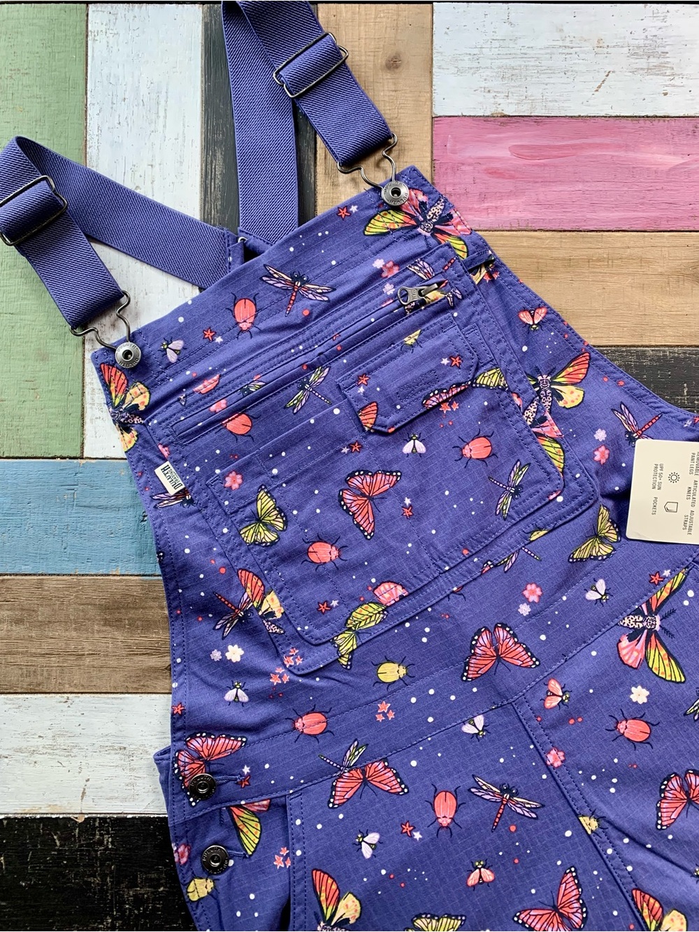 NWT Small Duluth Heirloom Gardening Convertible Bib Overalls Indigo Backyard Bug